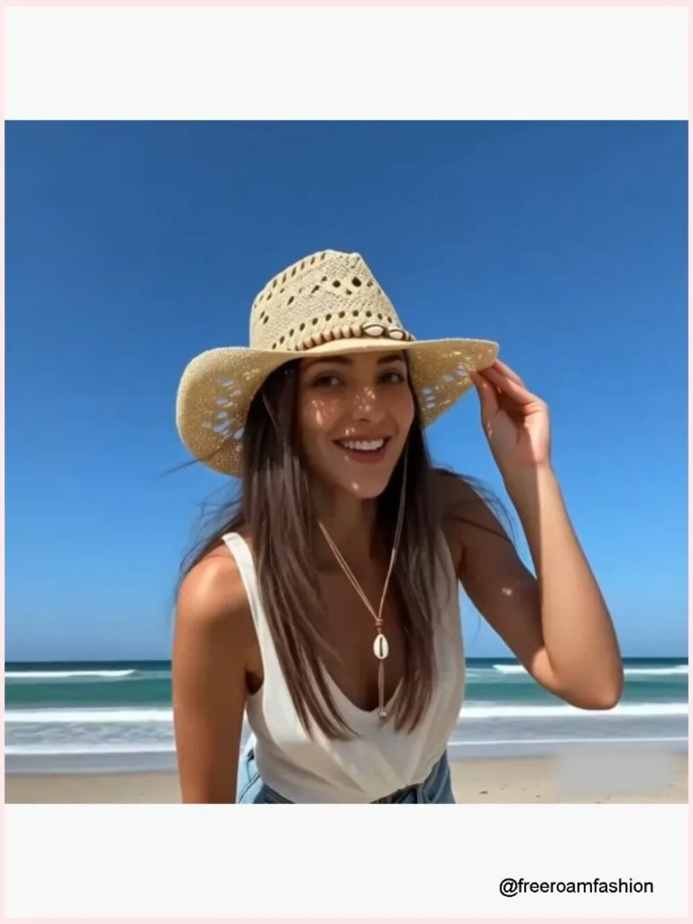 Straw Cowboy Hat Wide Brim Western with Decorative Band